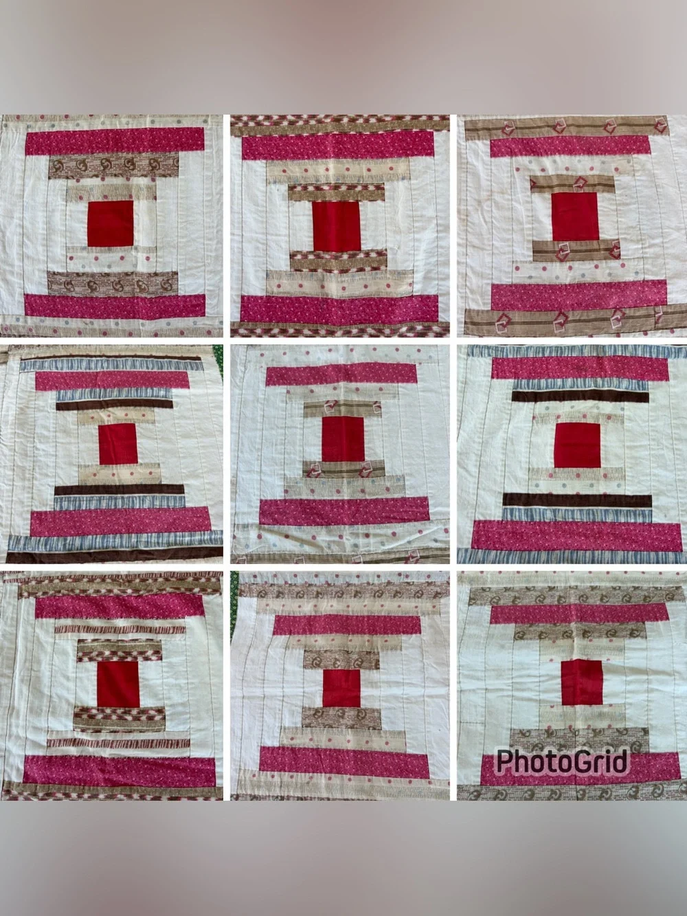 Vintage Courthouse Steps Log Cabin Quilt Hand Sewn Thin Red Green 41x64 FLAWS